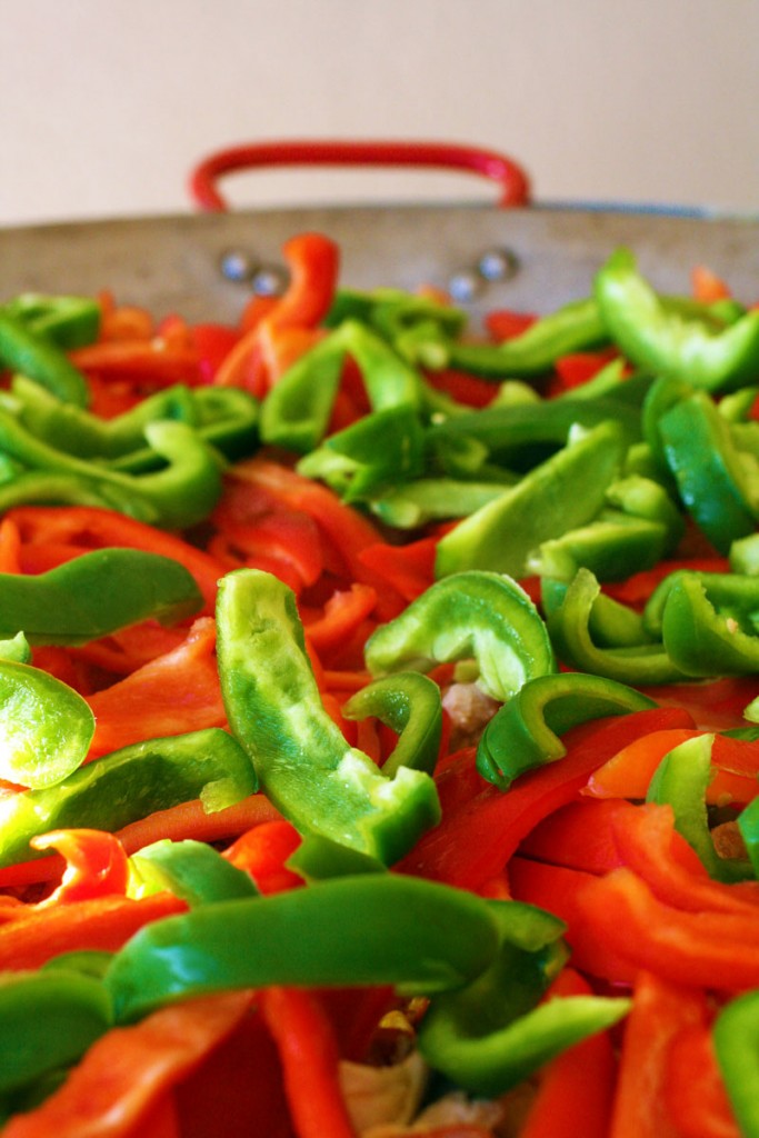 Bell Peppers in Paella pan for contact page